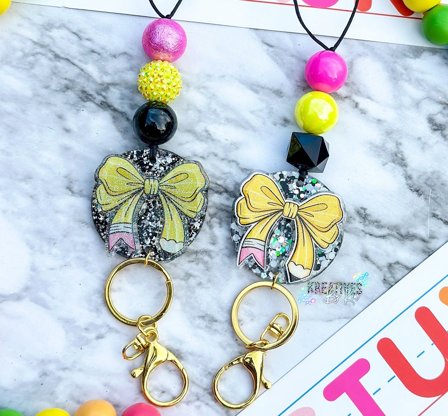 Teacher Pencil Bow Lanyard