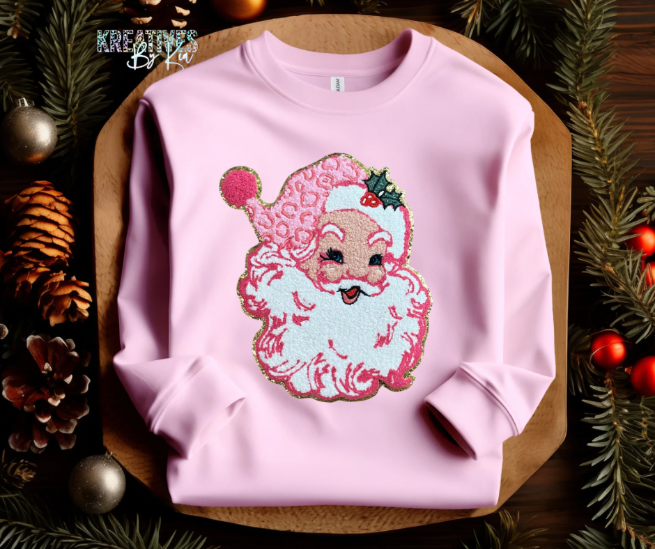 Pink Leopard Santa Chenille Patch Sweatshirt (Preorder)
