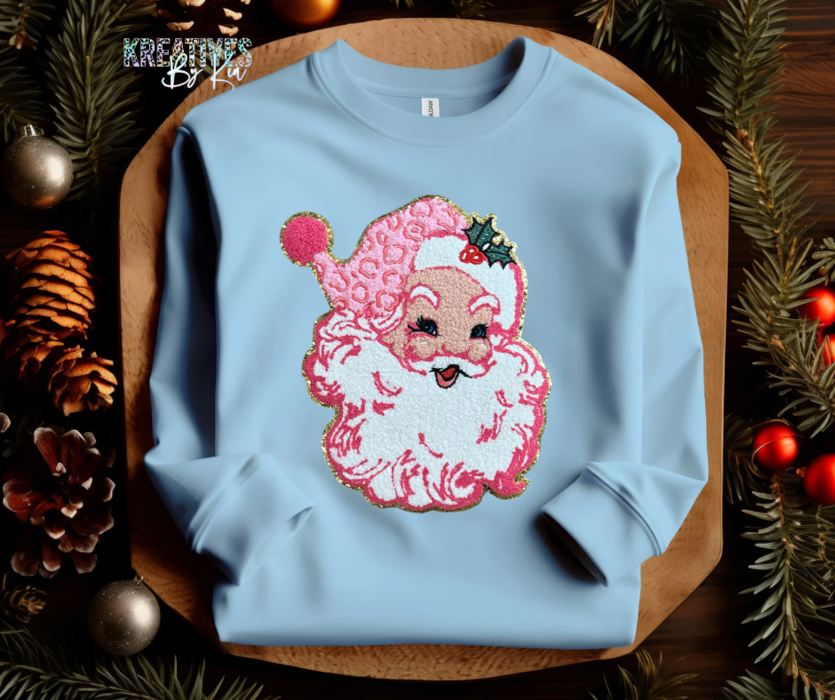 Pink Leopard Santa Chenille Patch Sweatshirt (Preorder)