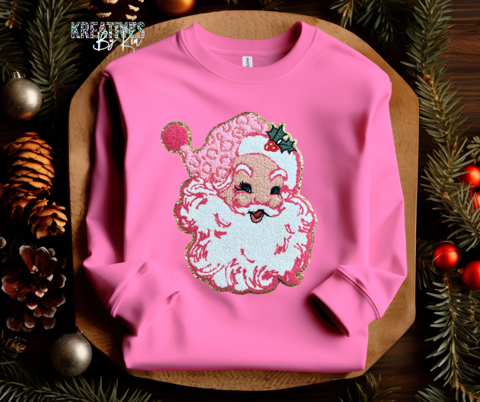 Pink Leopard Santa Chenille Patch Sweatshirt (Preorder)