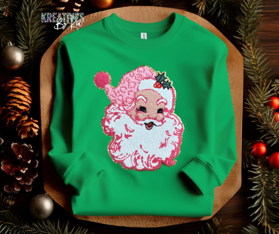 Pink Leopard Santa Chenille Patch Sweatshirt (Preorder)