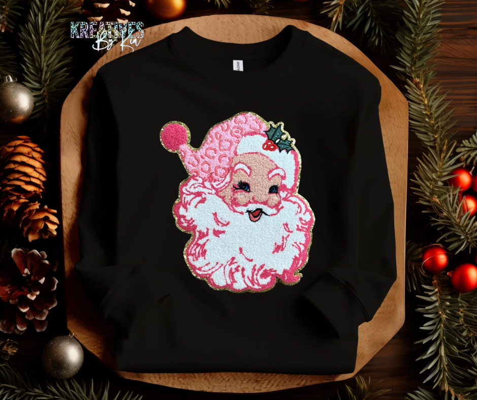 Pink Leopard Santa Chenille Patch Sweatshirt (Preorder)