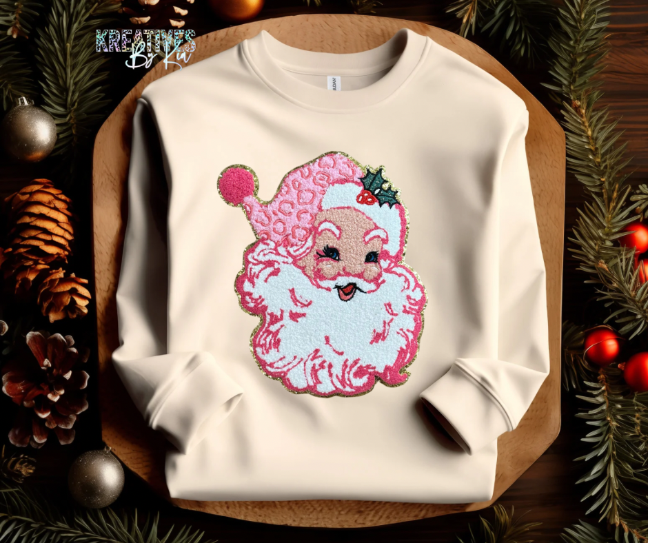 Pink Leopard Santa Chenille Patch Sweatshirt (Preorder)
