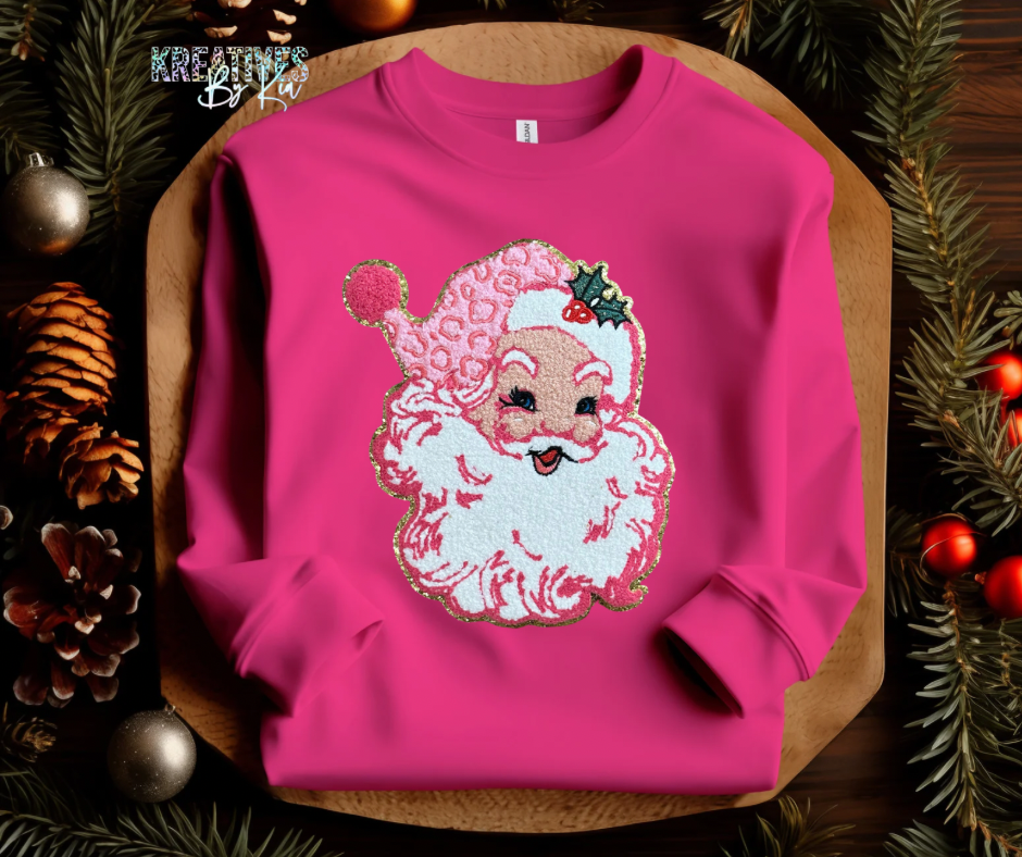 Pink Leopard Santa Chenille Patch Sweatshirt (Preorder)