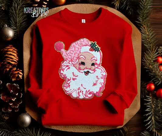 Pink Leopard Santa Chenille Patch Sweatshirt (Preorder)