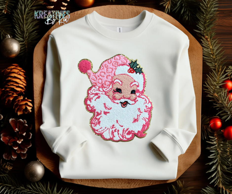 Pink Leopard Santa Chenille Patch Sweatshirt (Preorder)