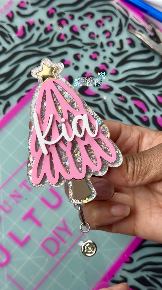 Christmas Tree Acrylic Badge Reel