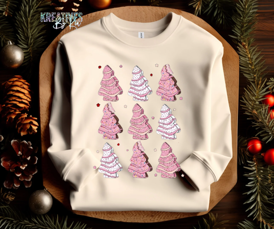 Pink Christmas Cake Collage Crewneck